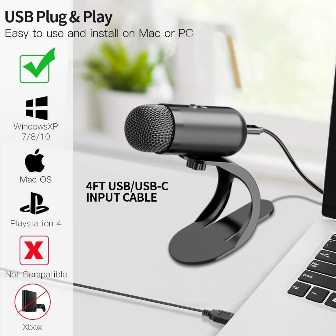 Esports Gaming - Microfone USB Profissional Condensador para Conferências,